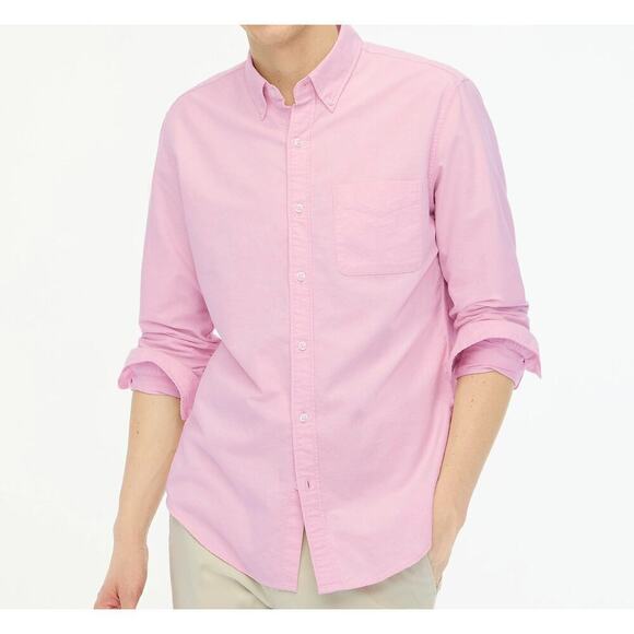 J. Crew Slim Flex Oxford Shirt Button Up Long Sleeve Resort Pink White NWT Large - Picture 1 of 9